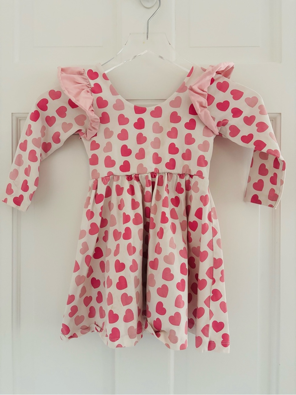 Monica and Andy Girls' Pink Heart Print Ruffle-Sleeve Dress Size: 4T